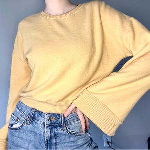 Project Social T Yellow V-Neck Bell Sleeve Sweater Womens Size XS